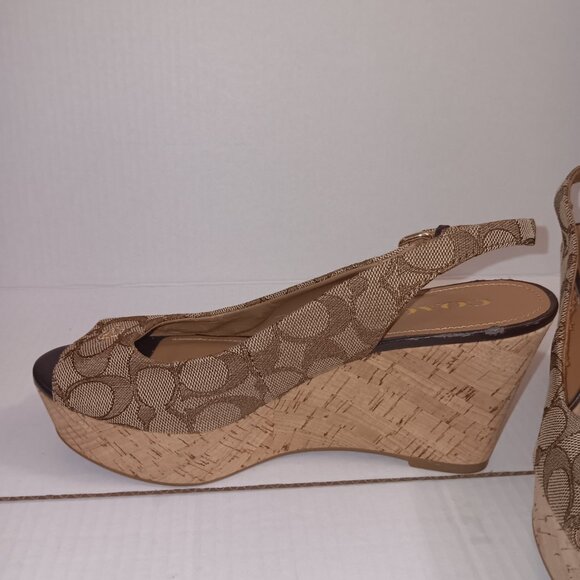 COACH INSIGNIA FERRY PEEP TOE WEDGE HEELS - Picture 5 of 12